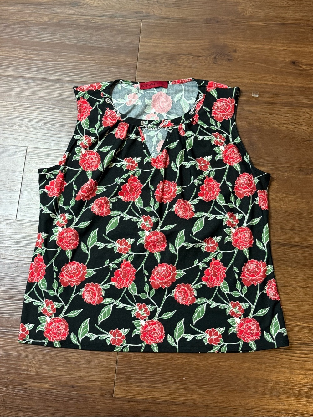 Scarlett Black Camisole with Red Floral Print